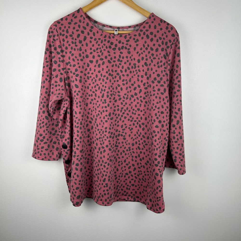 Leo & Nicole Pink Soft Leopard Print 3/4 Sleeve Tunic Top Womens Plus‎ PXL